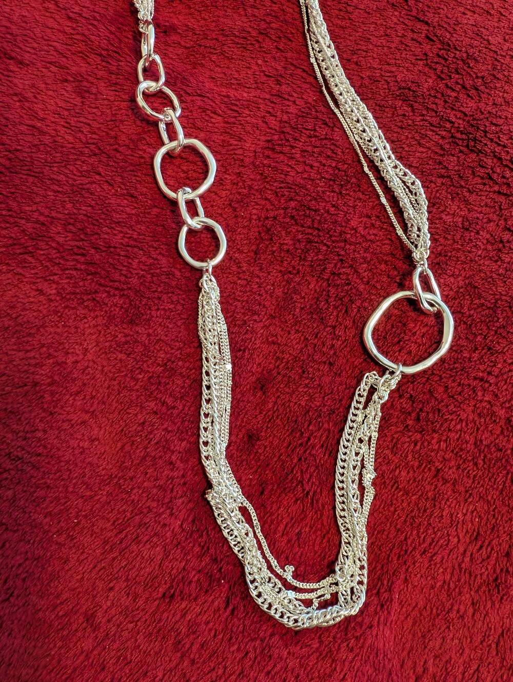 Multi-Row Silver Tone Link Necklace - Women's Jewelry - Picture 4 of 5